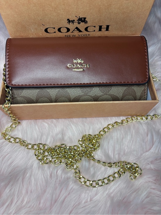 Source Unknown Handbags - Source Unknown Brown & Tan Chain Crossbody Wallet